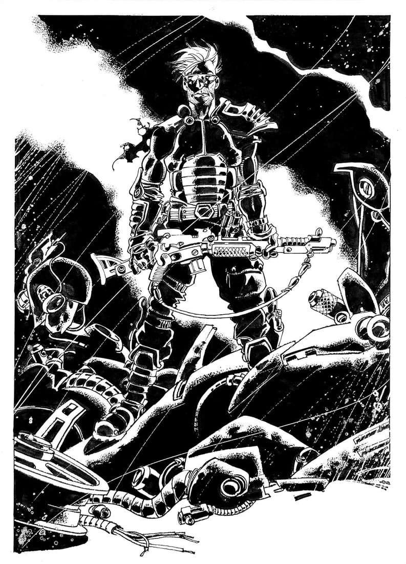 STEFANO CASINI - Nathan Never: Illustrazione per litografia Bonelli distribuita al Lucca Comics nel 2002. Matita e china su cartoncino, cm 35x25. Firmata e datata al retro. Eccellente stato. ENG Original illustration for Bonelli's