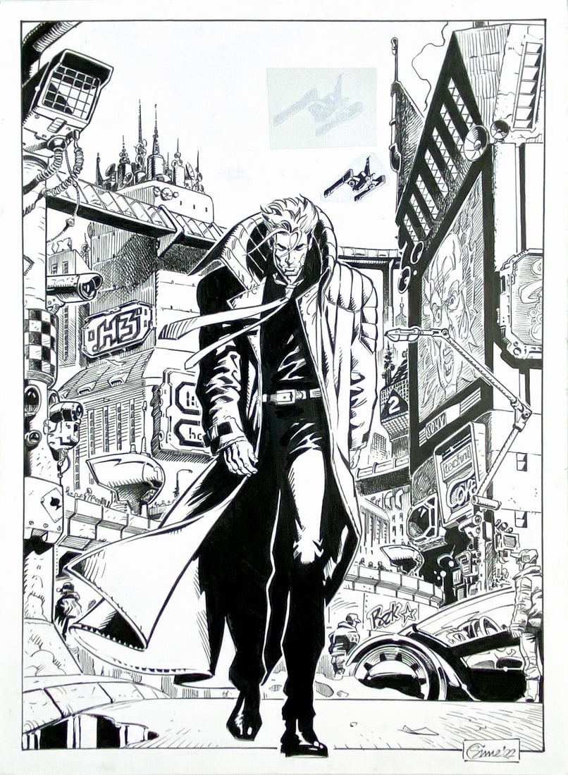 GIGI SIMEONI - Nathan Never Lucca 2002: Illustrazione originale per litografia Bonelli, distribuita al Salone dei Comics di Lucca nel 2002. Illustrazione divenuta anche copertina per il n. 7 dell'edizione polacca e del n. 46 di quella croat