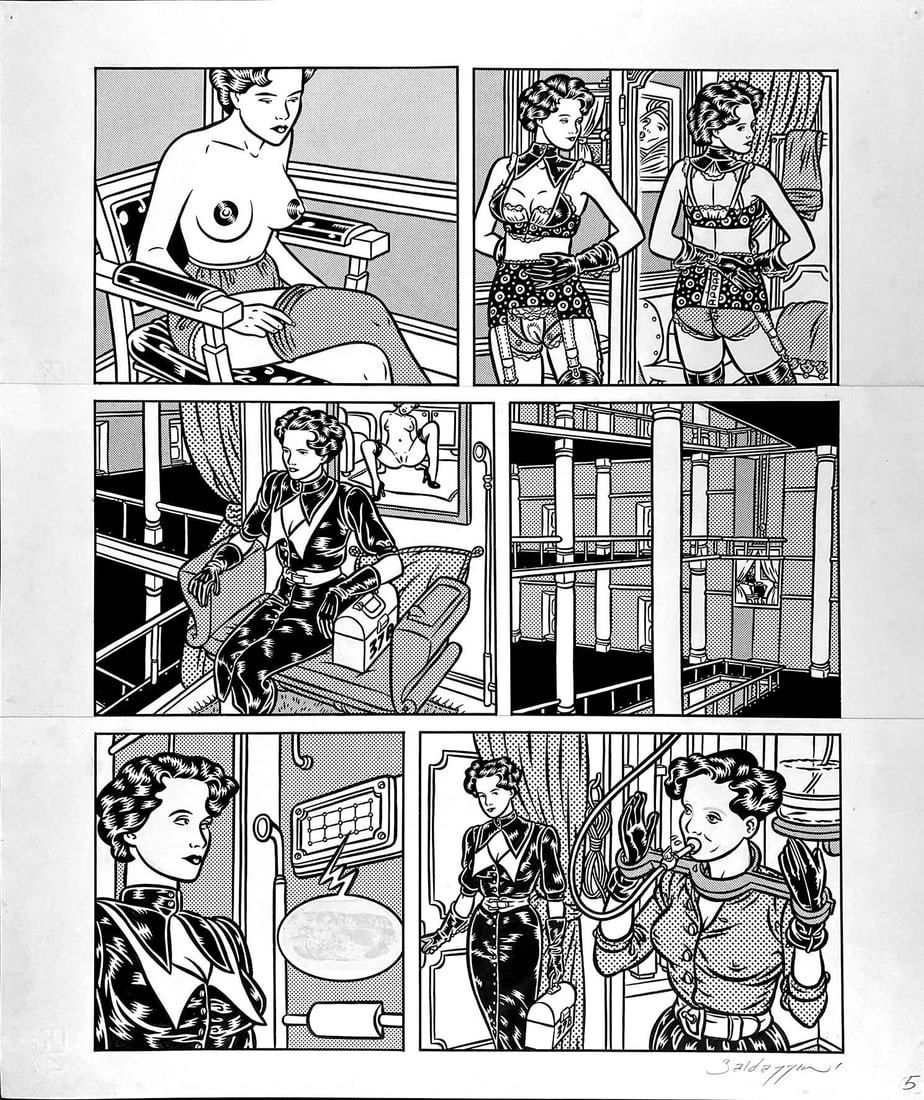 ROBERTO BALDAZZINI - Trans/Est: Tavola originale n. 5 pubblicata nel volume edito da Kappa Edizioni nel 2007. Matita, china e retino su cartoncino, cm 58,5x50. Eccellente stato. ENG 5th original art published in the volume edited by