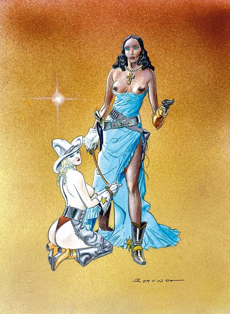 MASSIMO ROTUNDO - Western Pin Ups: Tecnica mista su cartoncino, cm 33x24. Non datata ma primi anni '90. Eccellente stato. ENG Mixed media on thin cardboard, cm 33x24. Not dated but early 1990s. Excellent condition.