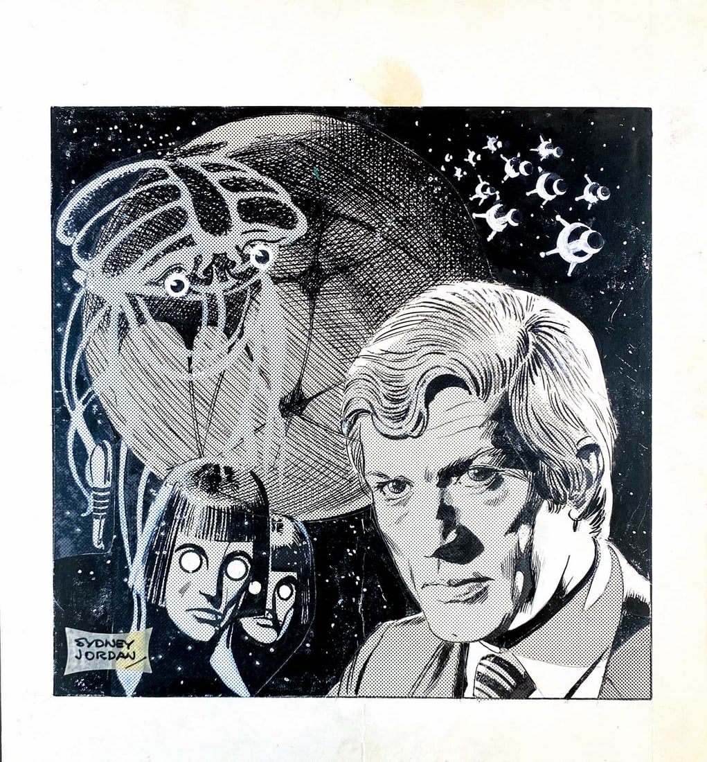 JORDAN - Jeff Hawke: L'Invasione: SYDNEY JORDAN - Jeff Hawke: L'Invasione dei Marziani. Illustrazione originale pubblicata in Gran Bretagna, e quindi in Italia, in copertina al n. 0 de "Albi dell'Avventura", serie Jeff Hawke, A.N.A.F.