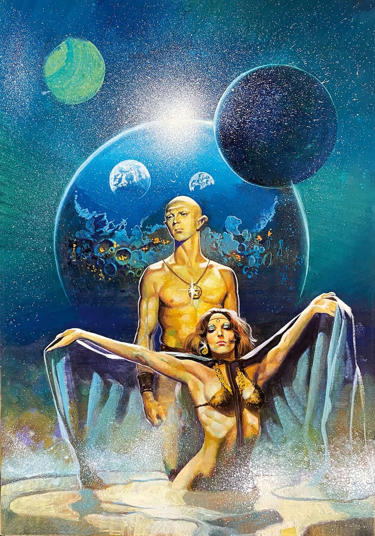 GERMANO BONAZZI - La Catena Spezzata: Originale di copertina per il romanzo di Marion Zimmer Bradley, pubblicato in “Fantacollana” n. 38, Editrice Nord, maggio 1981. Tempera e acquerello su cartone, cm 36,5x25,5. Firmata e datata