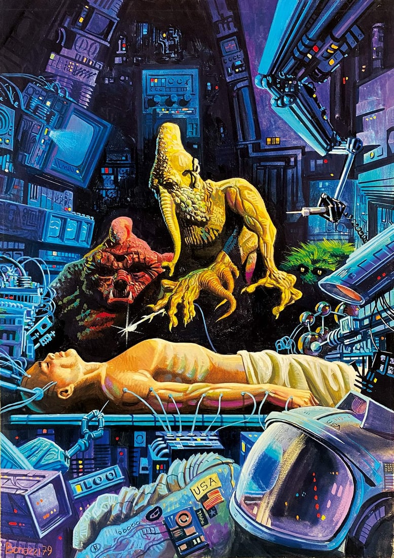 GERMANO BONAZZI - Progetto Proteo: Originale di copertina per il romanzo di Charles Sheffield, pubblicato in “Cosmo Collana di Fantascienza” n. 163, Editrice Nord, gennaio 1986. Tempera e acquerello su cartone, cm 36,5x25,5. Fi