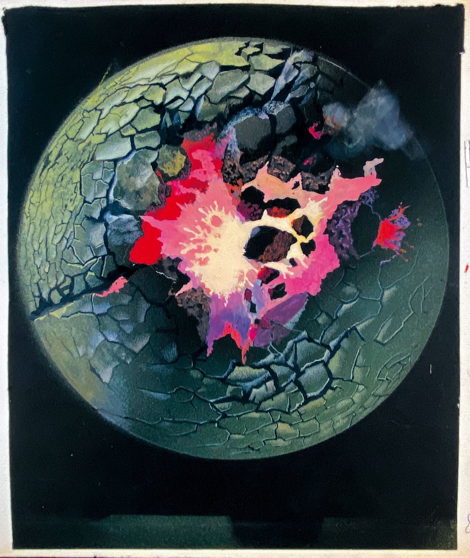 KAREL THOLE - Hanno Distrutto la Terra: Originale di copertina per il romanzo di fantascienza scritto da Poul Anderson e pubblicato da Mondadori nella collana Urania, n. 610, 1973 (titolo originale: After Doomsday, 1962). Tempera su cartonc