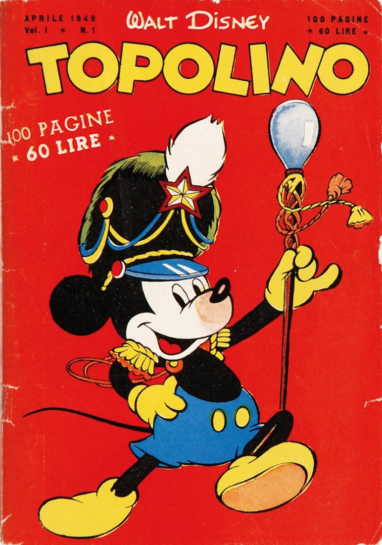 Topolino 1: Topolino 1 Aprile 1949. Albo in stato di nuovo, piccoli strappetti (abituali) alle pinzette, senza mancanze, esente da restauri, interno fresco. Uno dei più rari fumetti italiani.