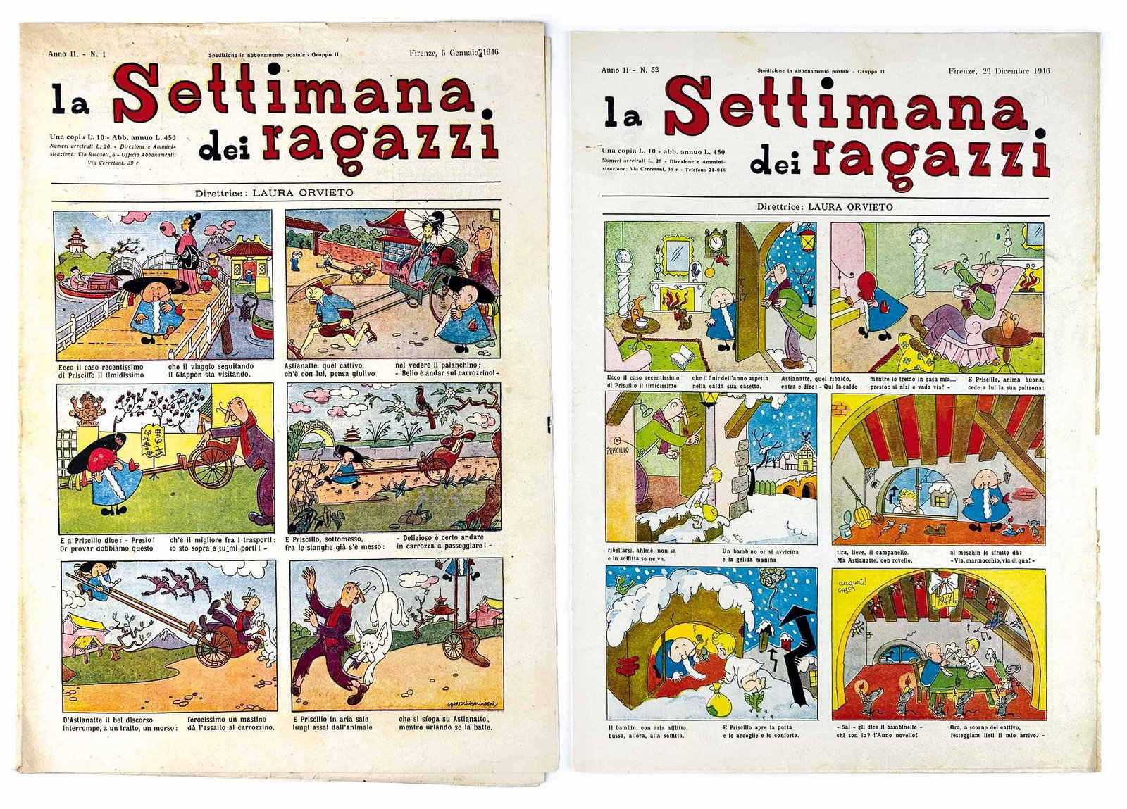 La Settimana dei Ragazzi e Altro: La Settimana dei Ragazzi - Corriere dello Scolaro. Casa editrice Millestelle-Marzocco, 1946, anno II; foglio sciolto, cm 36x25, pp.8, b/n e colore. Nn. da 1 a 10,12,16,18 a 22,24,25, 28 a 32, 34, 36