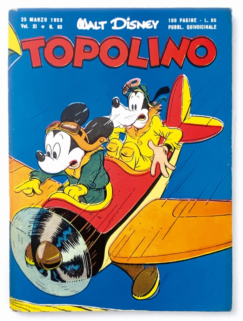 Topolino Libretto n. 63: Mondadori, 25 marzo 1953. Spillato, cm 17,6x12,6. Edicola. Copertine lisce e con patina intatta. Minimo difetto da taglierina agli spigoli. Interno eccellente, completo di bollini e giochi non