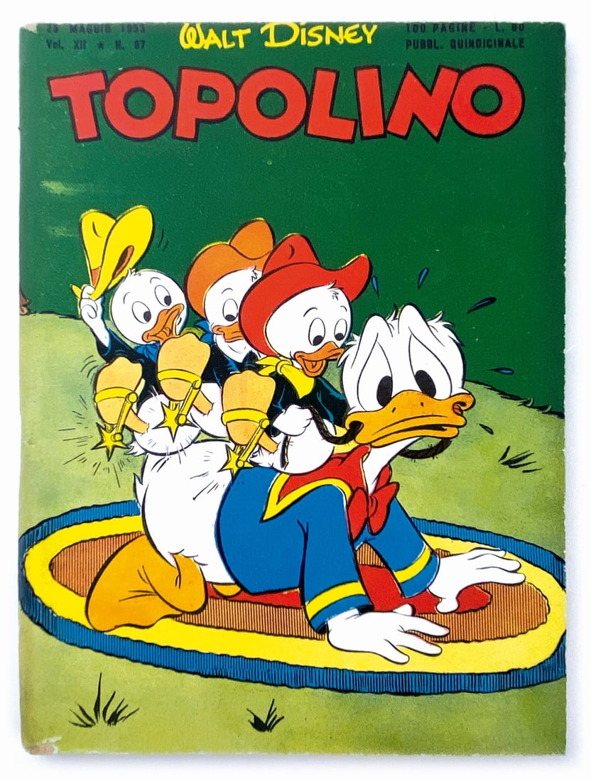 Topolino Libretto n. 67: Mondadori, 25 maggio 1953. Spillato, cm 17,6x12,6. Nuovissimo/edicola. Copertine lisce e con patina intatta. Scalfittura da taglierina agli spigoli. Bordo superiore tagliato in maniera irregolare per 