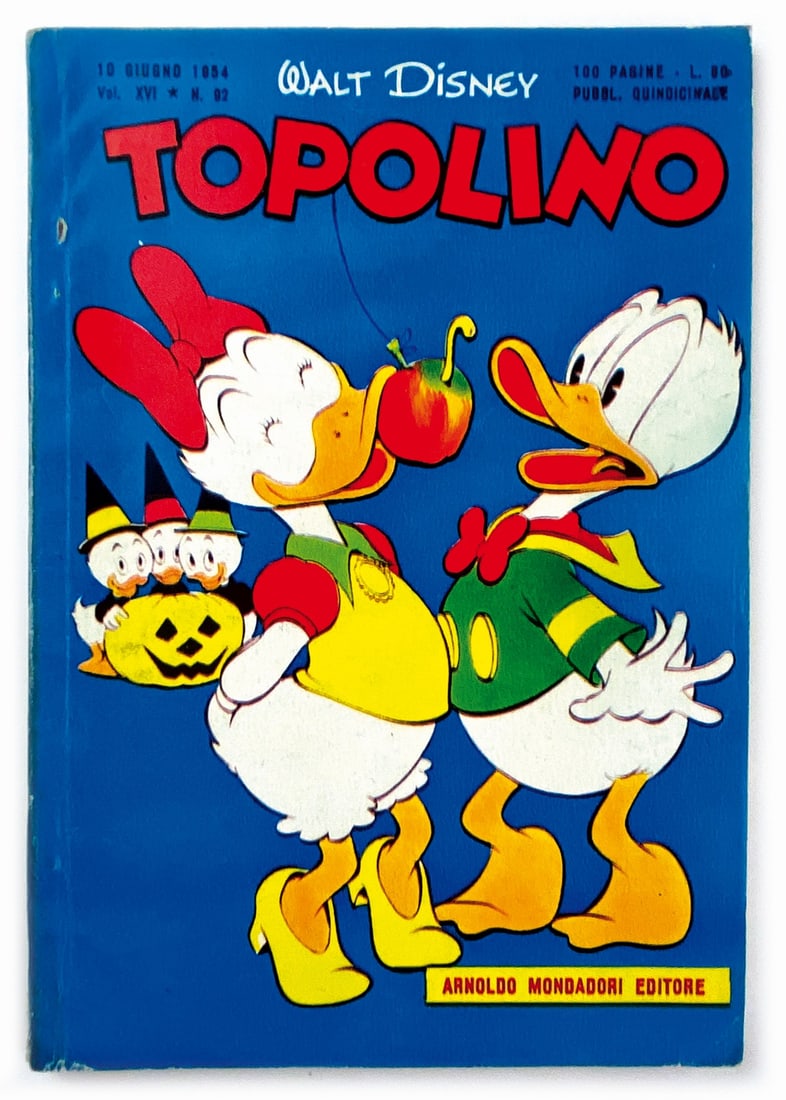 Topolino Libretto n. 92: Mondadori, 10 giugno 1954. Brossura con spillatura interna, cm 18,4x12,5. Nuovissimo. Copertine lisce, minimo accenno di piega d'apertura. Pinzetta superiore lievemente affiorante. Interno in stato ec