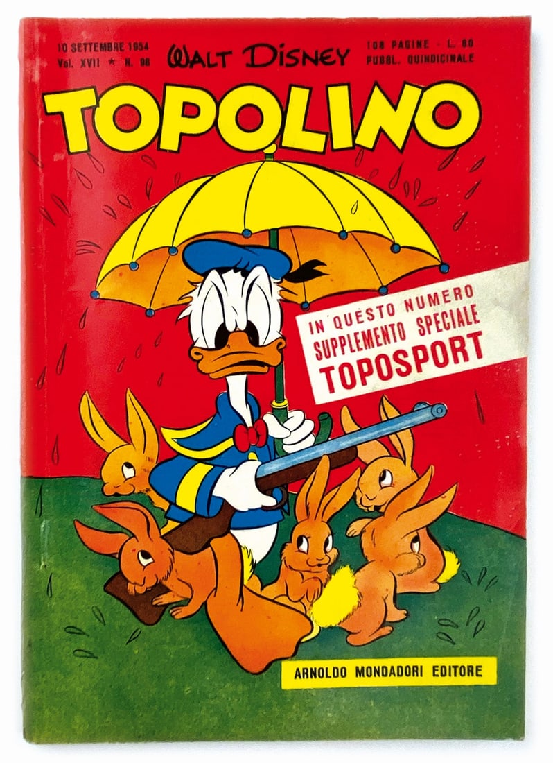 Topolino Libretto n. 98: Mondadori, 10 settembre 1954. Brossura con spillatura interna, cm 18,4x12,5. Nuovo. Copertine lisce. Interno eccellente. Completo di bollini e giochi non giocati.