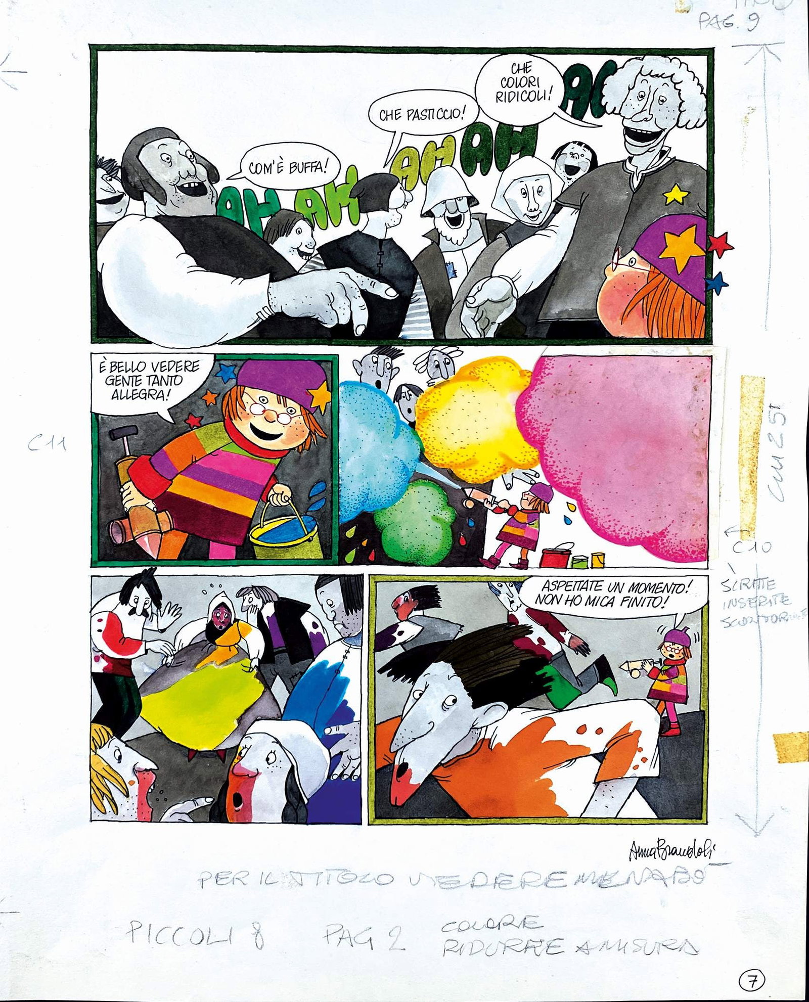 ANNA BRANDOLI - Fata Colorina: Settima tavola originale, matita, china, acquerello e collage su cartoncino, cm 40,5x32,5. Pubblicata nel 1980. Firmata. Buono stato. ENG 7th original art, pencil, ink, watercolor and collage on thin 