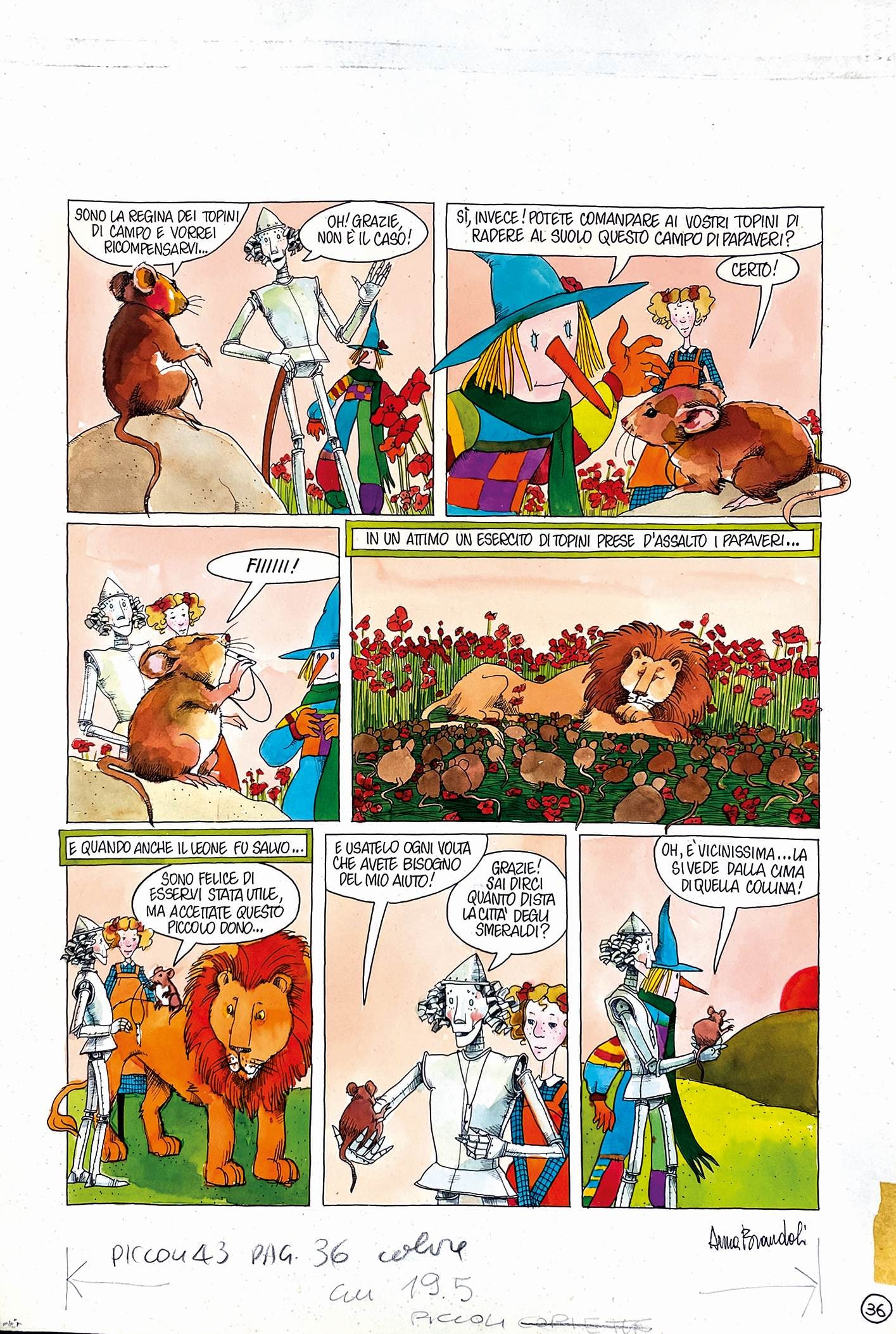 BRANDOLI - Il Mago di Oz: La Regina: ANNA BRANDOLI - Il Mago di Oz: La Regina dei Topini ed il Campo dei Papaveri. Trentaseiesima tavola per la storia sceneggiata da Renato Queirolo, edita nel 1980 e raccolta in volume nel 2015 da ComicO