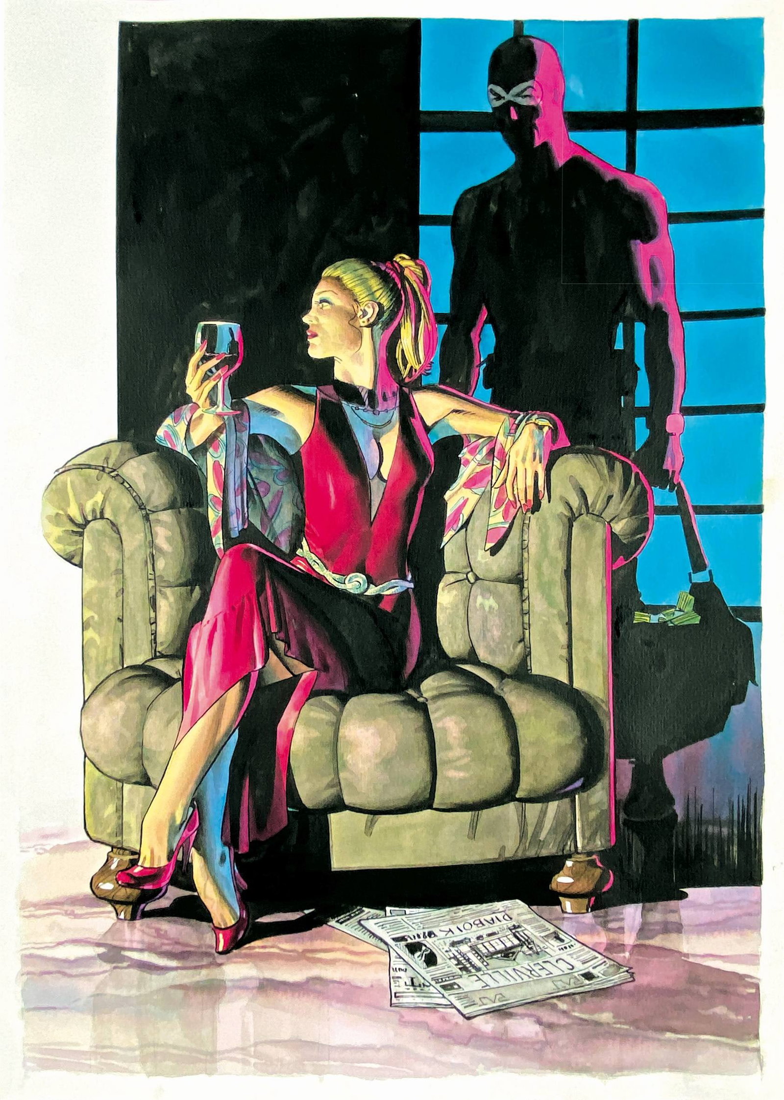 EVANGELISTI - Un Diaboliko Duo: PATRIZIO EVANGELISTI - Un Diaboliko Duo. Illustrazione tecnica mista su cartoncino, cm 42x29,5. Non datata ma 2015 circa. Sigla dell'artista nella ?Gazzetta di Clerville?. Eccellente stato. ENG Origin