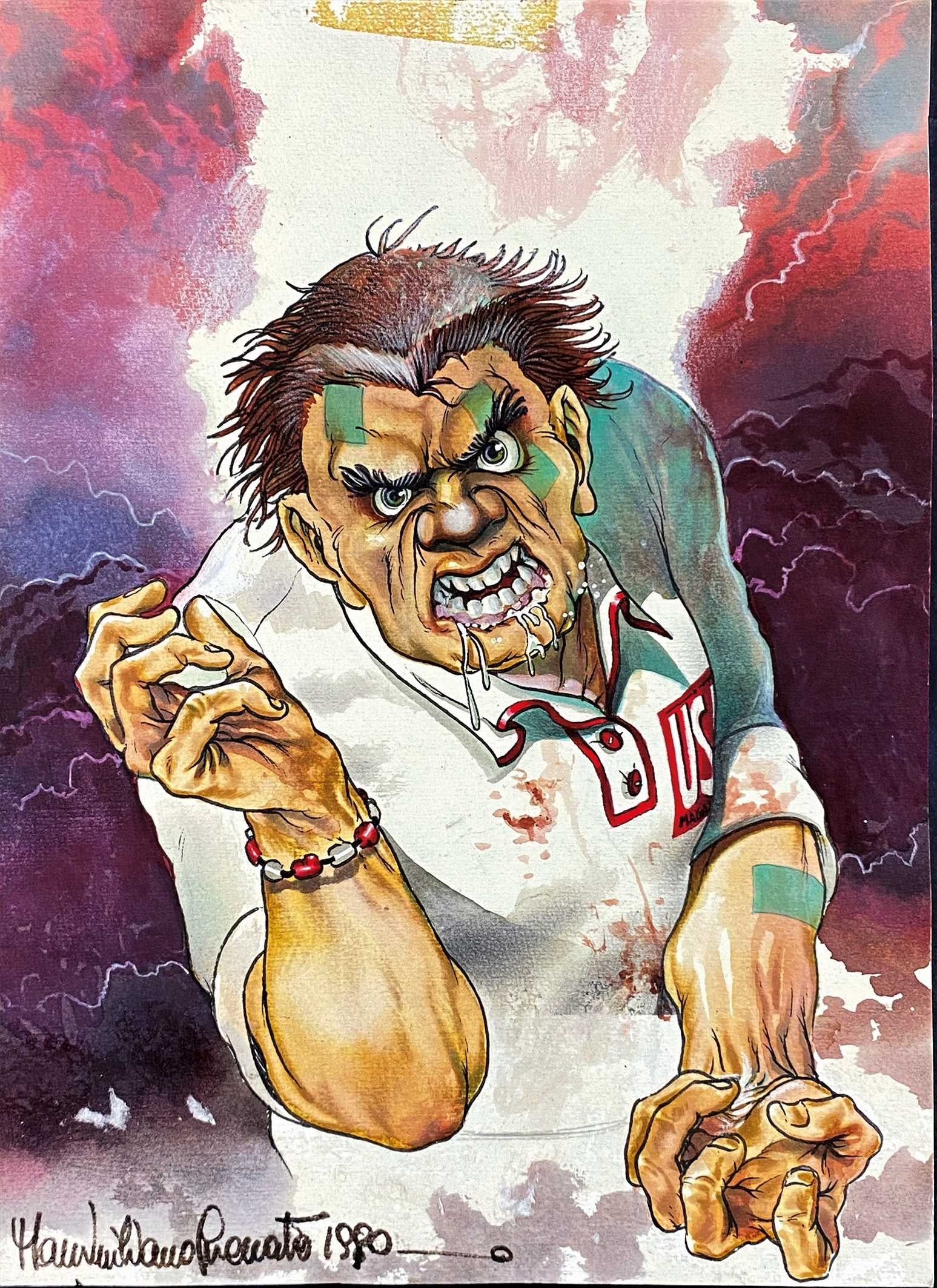 FREZZATO - Un Tipo Collerico: MASSIMILIANO FREZZATO - Un Tipo Collerico. Illustrazione tecnica mista su cartoncino, cm 29x21. Firmata e datata 1990. Lieve ingiallitura al margine alto, peraltro ottimo stato. ENG Original illustrat