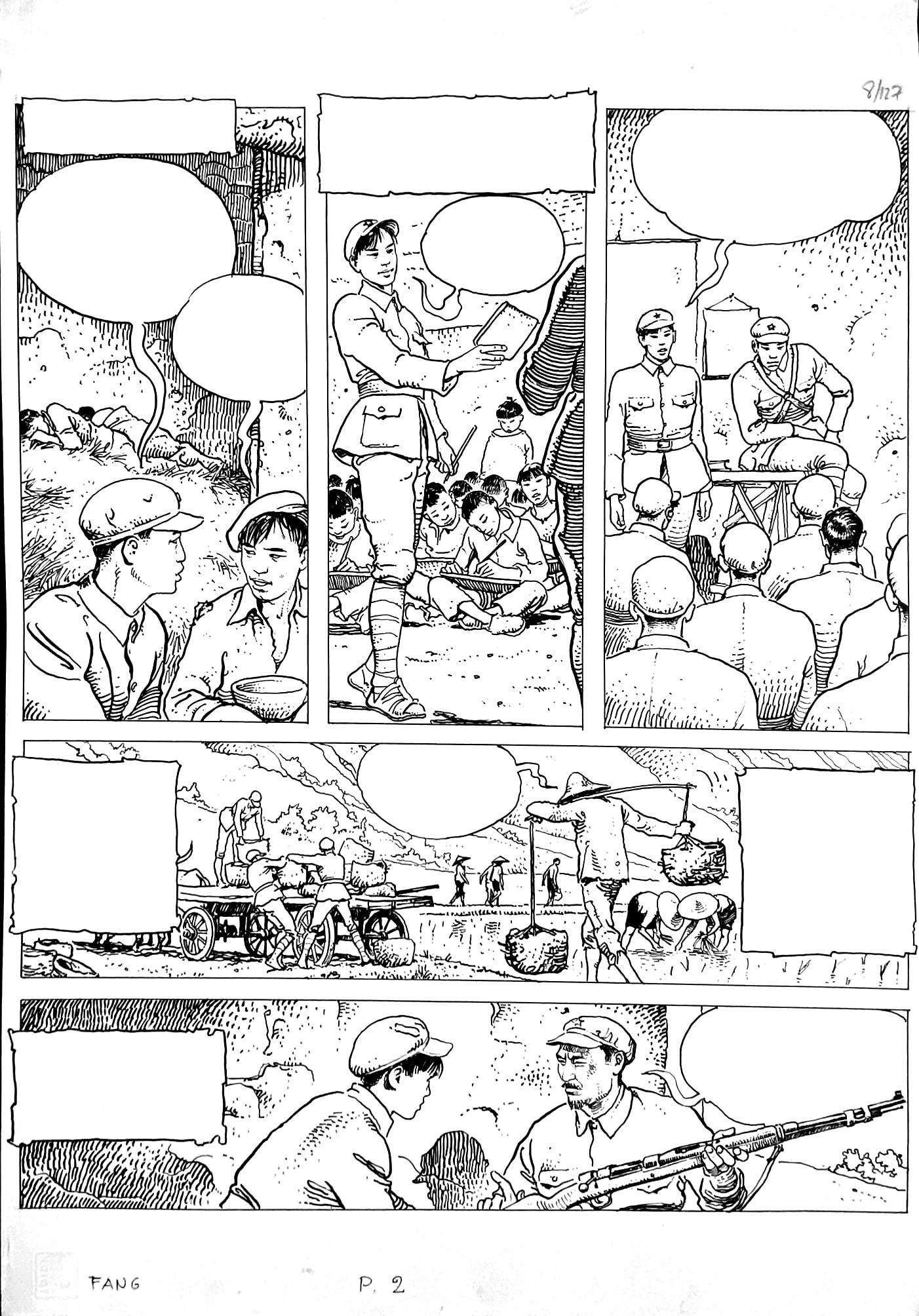 MILO MANARA - La Lunga Marcia: Tavola originale n. 2 pubblicata in Storia della Cina a Fumetti, Mondadori, 1982. Matita e china su cartoncino, cm 48x33. Ottimo stato. ENG 2nd original art published in Storia della Cina a Fumetti,