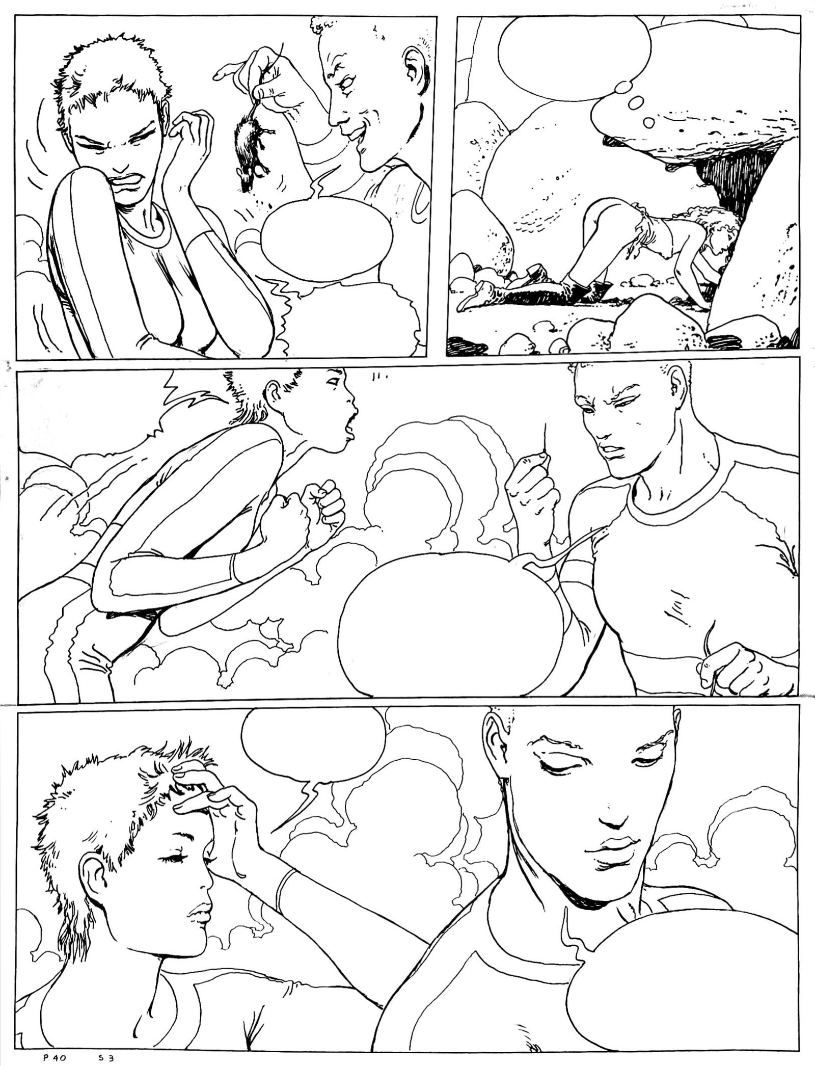 MILO MANARA - Gulliveriana: Tavola originale in grande formato pubblicata a pag. 40 del volume scritto e sceneggiato da Manara, edito da Les Humanoides Associes, 1996. Matita e china su tre pannelli raccordati per complessivi cm