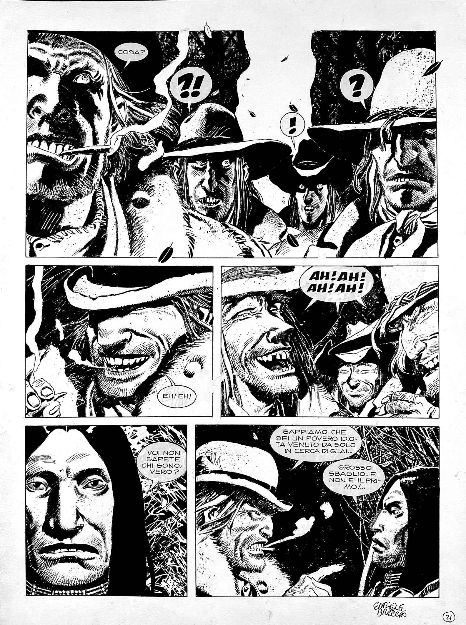 ENRIQUE BRECCIA - Tex: Capitan Jack: Tavola originale pubblicata a pag. 21 di Tex Albo Speciale n. 31, Bonelli, giugno 2016, su testi di Tito Faraci. Tecnica mista su cartoncino, cm 41,5x30,5. Firmata. Eccellente stato. ENG Original art 