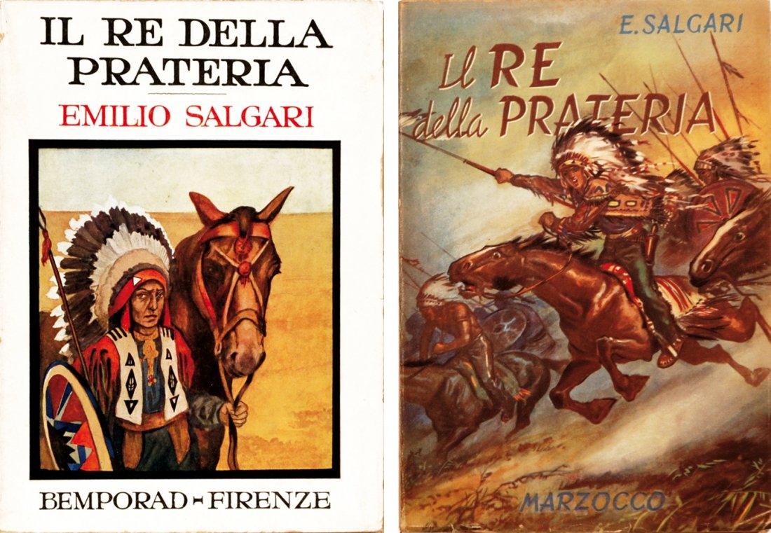 Giovanni Garibaldi Bruno Il Re della Prateria: ENG A couple of paperback editions, both illustrated by G.G. Bruno. Great conditions. IT Giovanni Garibaldi Bruno Il Re della Prateria di Salgari. Bemporad, 1931. Brossura cm 17,5x24,5, pp. 196 con ta