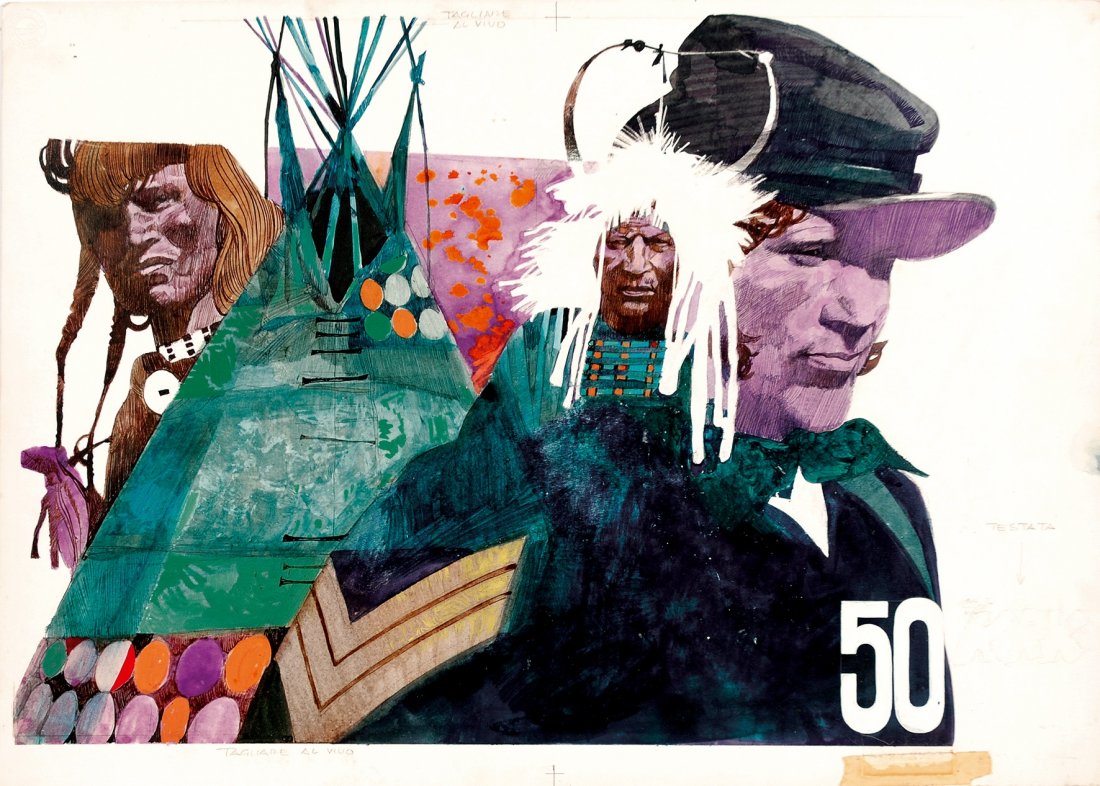 Sergio Toppi Sgt. Kirk: ENG Original cover art for #50. Mixed technique on cardboard. Excellent condition. IT Sergio Toppi Sgt. Kirk Originale di copertina per il 50° numero della rivista edita da Ivaldi. Tecnica mista su