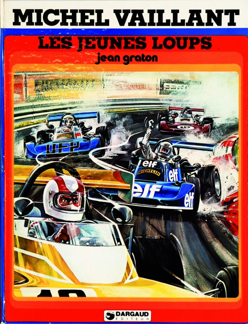 Jean Graton Michel Vaillant – Les Jeunes Loups: ENG Pen dedicace at the frontispiece of the book published by Dargaud in 1977. Very good condition. IT Jean Graton Michel Vaillant – Les Jeunes Loups Dedica a penna blu cm 13x20 all’antiporta del 