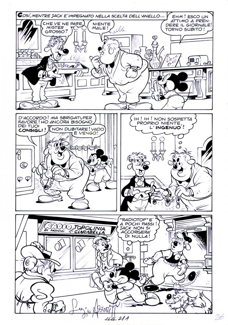 Sergio Asteriti Topolino e le distrazioni di Minnie: ENG Art #26 for the story published on “Topolino” #1414, January 2, 1983. Pencil, ink and white tempera on paper. Very good condition. IT Sergio Asteriti Topolino e le distrazioni di Minnie Tavola