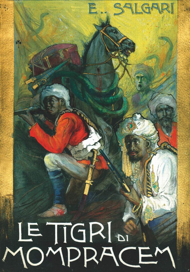 Luigi Dalmonte - Le tigri di Mompracem: ENG Luigi Dalmonte - Le tigri di Mompracem Original cover art for the book published by Donath, Genoa, 1911. Mixed technique in cardboard. Cm 20x28. Signed. Excellent conditions. FR Couverture origin