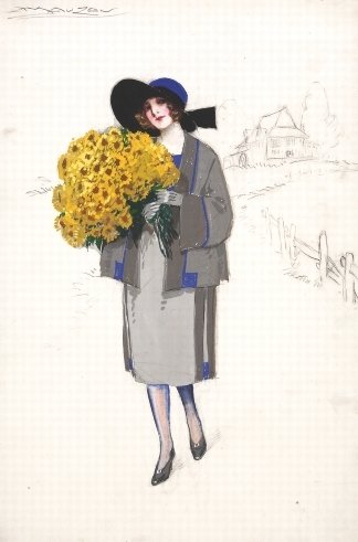 ACHILLE MAUZAN Donna in grigio con fiori gialli (1 of 1)