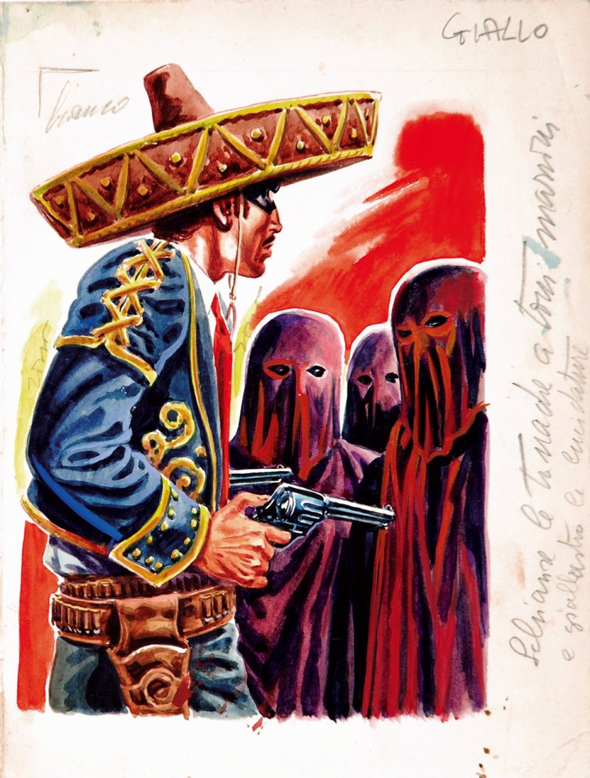 Antonio Canale - El Coyote: Antonio Canale - El Coyote Original cover art, early Fifties; mixed technique on thin cardboard. Very good conditions. Antonio Canale - El Coyote Originale di copertina, primi anni '50 Ottime condizio