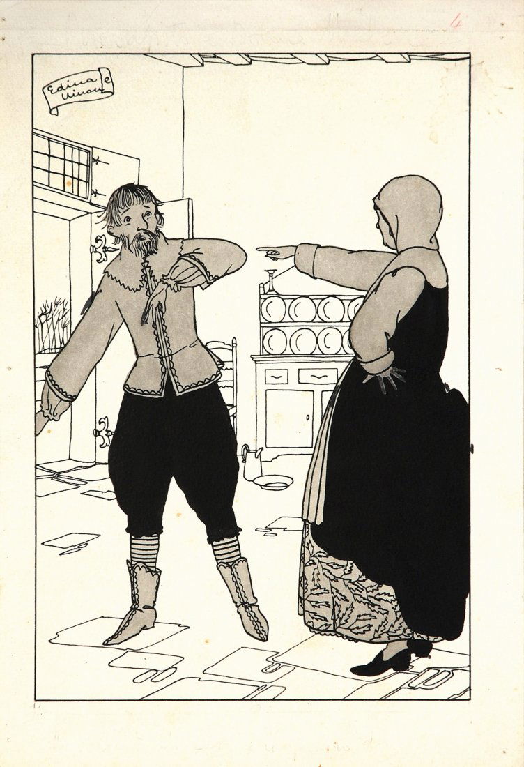 EDINA ALTARA - MAX NINON (Vittorio Accornero): EDINA ALTARA - MAX NINON (Vittorio Accornero) Illustrazione per fiaba Original art for fairy tales, pencil ink and gouache on thin cardboard Matita china e guazzo su cartoncino cm 19,5x28,7. Firmata