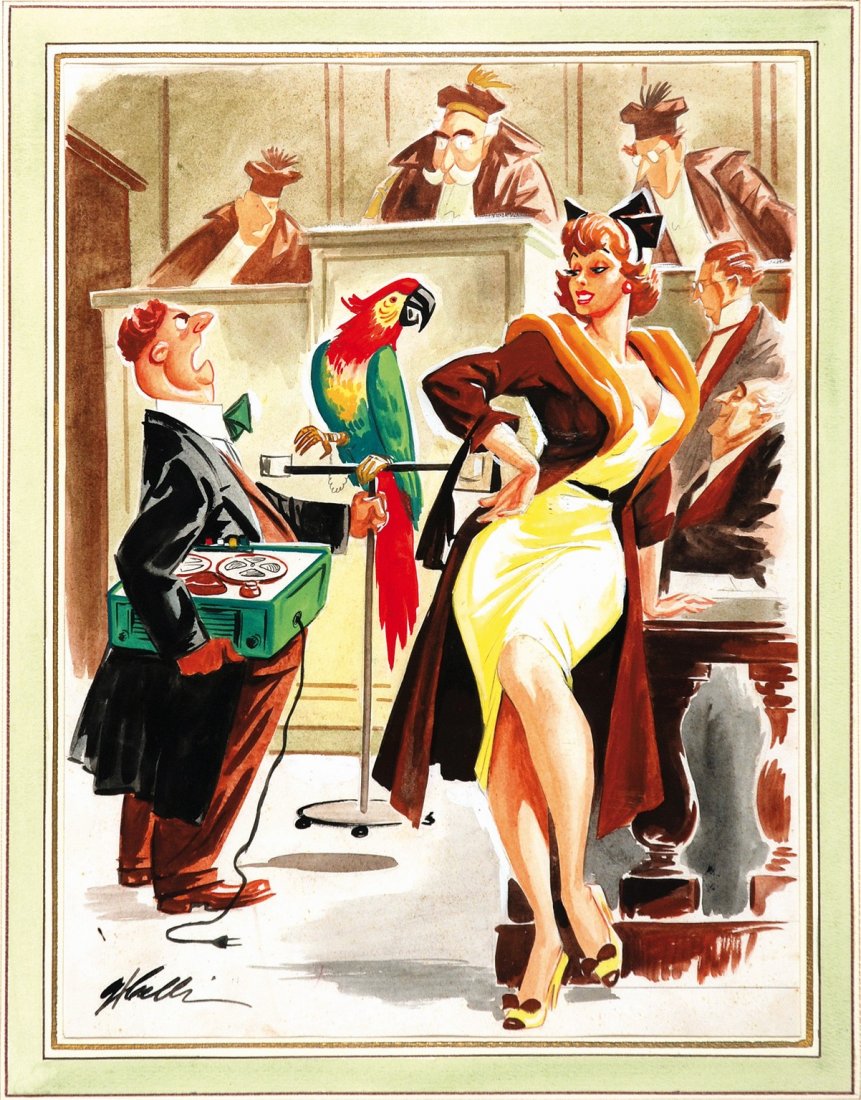 G. BELLI (GASTONE BELLINCAMPI) Il Travaso: G. BELLI (GASTONE BELLINCAMPI) Il Travaso Cover art watercolor on thin cardboard, not dated but from the earl 50s. Framed, perfect. Originale di copertina acquerello su cartoncino cm 35x45 circa. Prim