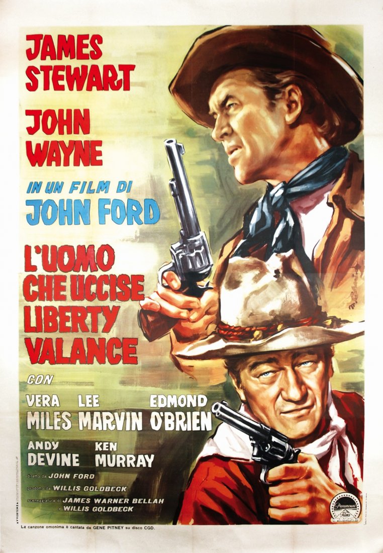 MARCELLO COLIZZI L’Uomo che uccise Liberty Valance: MARCELLO COLIZZI L’Uomo che uccise Liberty Valance Four sheets poster for the 1962 movie. Excellent conditions, linen backed. Regia di John Ford, 1962. Con James Stewart, John Wayne e Vera Miles. M