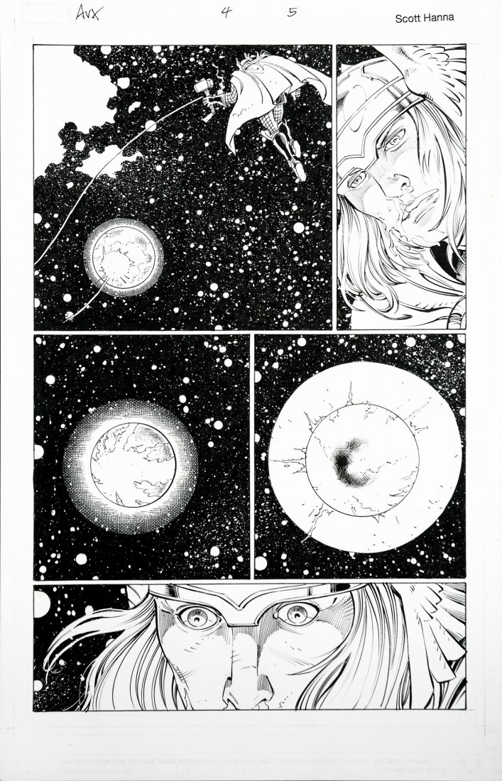 John Romita jr. , Scott Hanna Avengers vs. X-Men: John Romita jr. , Scott Hanna Avengers vs. X-Men ENG Original art #5 published in Avengers vs. X-Men #4, 2012. Pencil and ink on Marvel professional paper, excellent conditions.IT Quinta tavola del qu