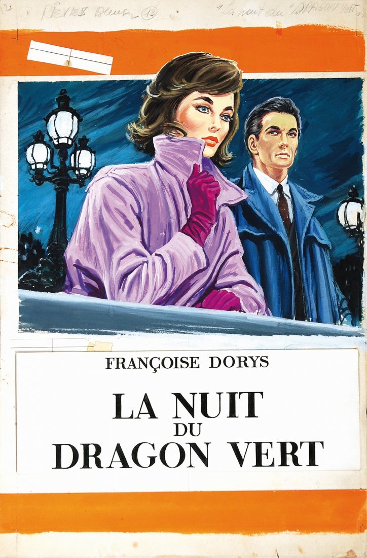 Floriano Bozzi La Nuit du Dragon Vert: Floriano Bozzi La Nuit du Dragon Vert ENG Original cover art for the Françoise Dorys novel published by Ramparts in the Reves Bleus series. Tempera on cardboard with applied title and author. Good co