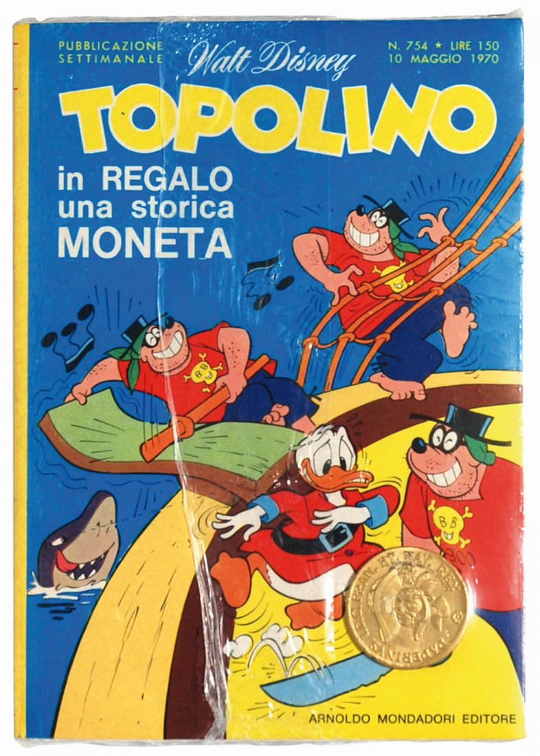 Topolino n°754: IT Topolino n°754 10 maggio 1970 in blister originale con medaglia Dinastia dei Paperi. Albo e blister perfetti.