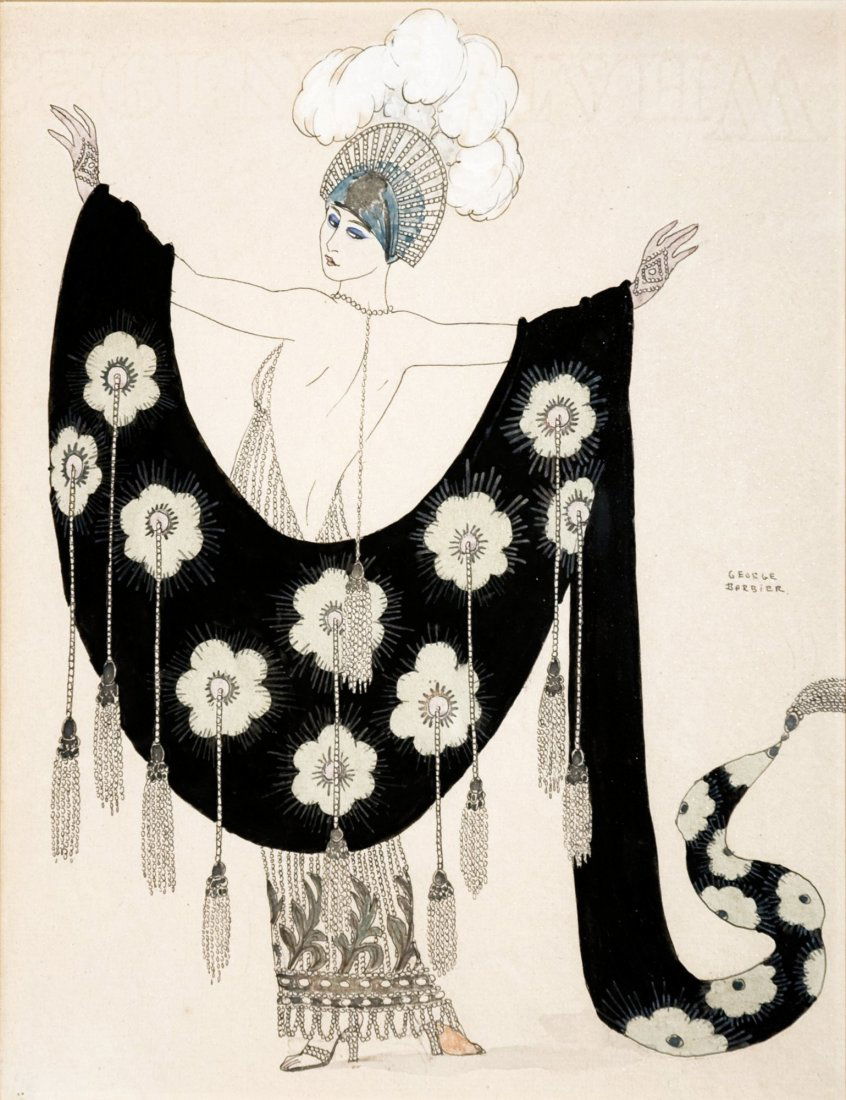 George Barbier Figurino di moda: George Barbier Figurino di moda ENG Pencil, ink, water color and tempera on paper fashion illustration, not dated but from the 20s. Excellent conditions, signed. IT Matita, china, acquerello e tempera