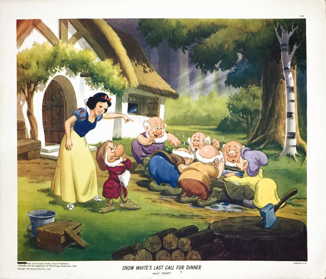 Litografie Snow White’s Last Call for Dinner: Litografie Snow White’s Last Call for Dinner ENG Lot of 2 lithographies in very good conditions. ITNew York Graphic Society, Fine Art Publishers n.d. ma fine anni ’30. Cm 34,5x29,7 a colori; unita