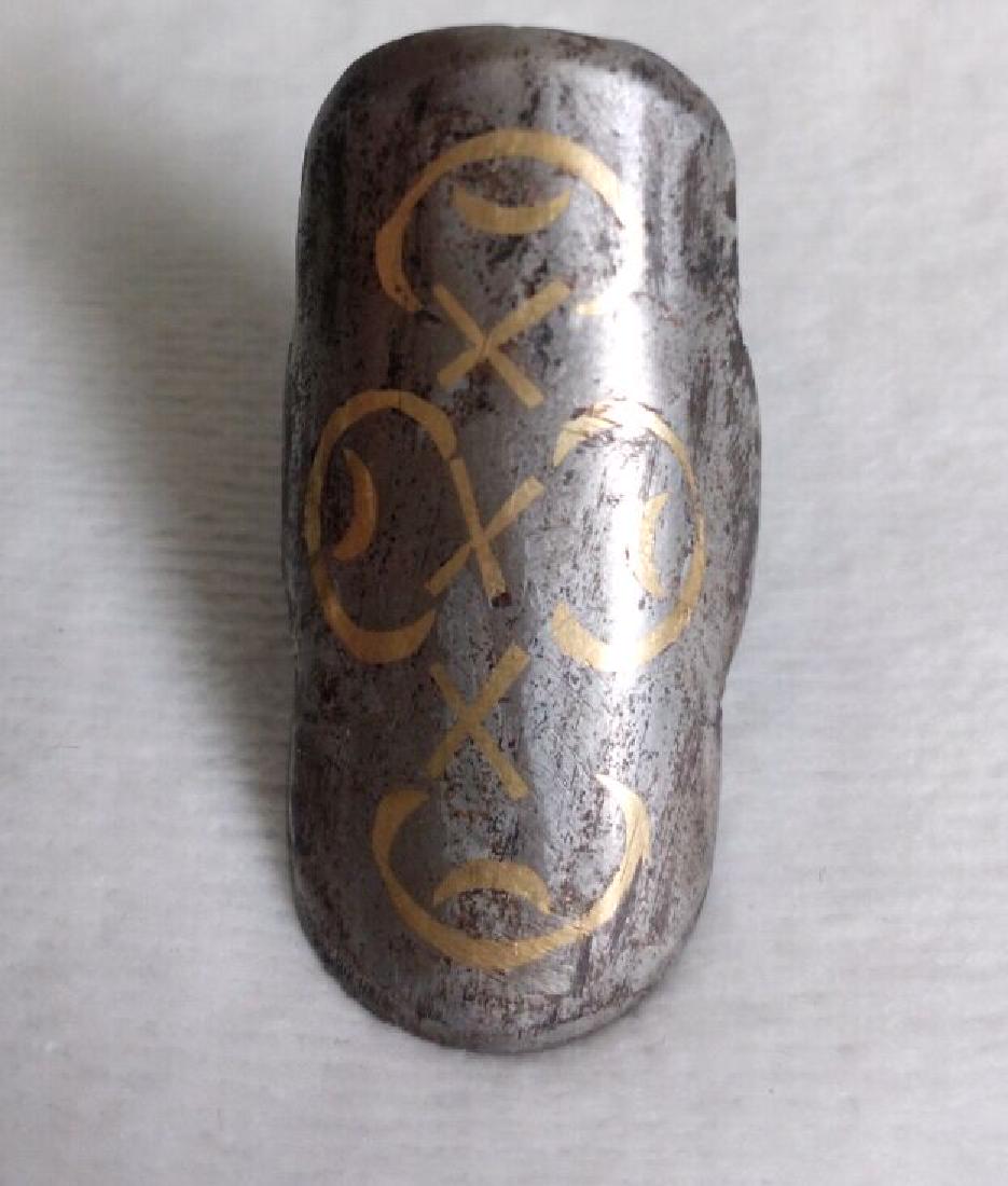 Qing Dynasty Old Gibeon Meteorite Ring: Qing Dynasty,Gibeon Meteorite, inlaid gold, lucky patterns,all evils do not abuse. size is around 4.3x2.3cm, inner D2.05cm.