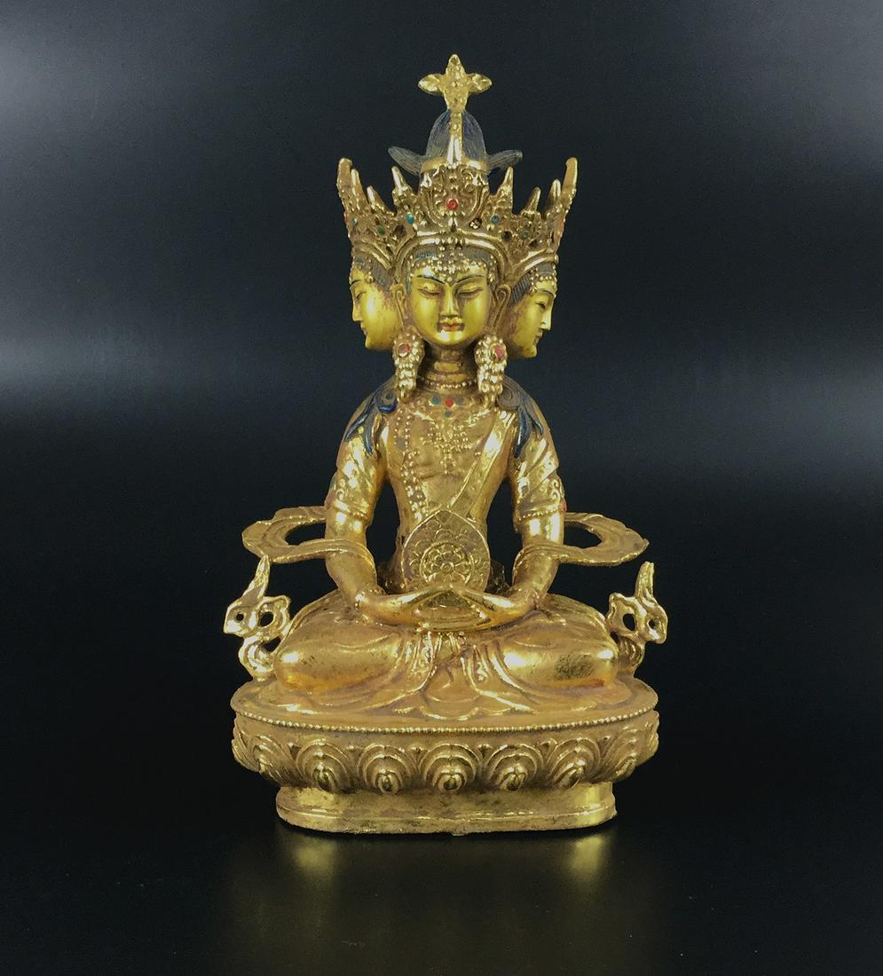 A Nice Gold Painted Tibetan Guanyin Statue (1 of 6)