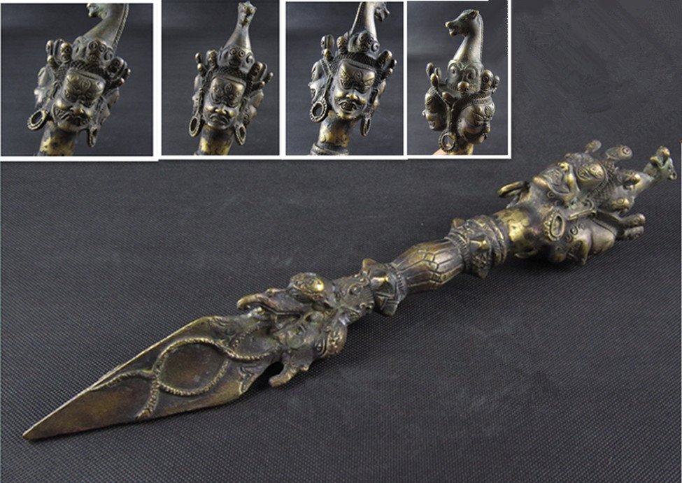 An Antique Tibetan Buddhist Instrument: Made by bronze with nice carving.Size L37cm