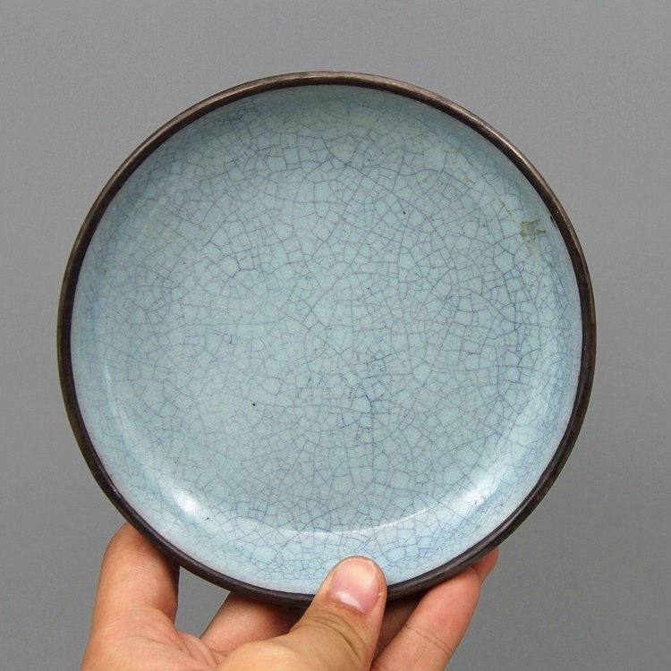 Song Ru Kiln Celadon Porcelain Brush Washer: Song Dynasty, Size is H3.5cm,mouth D14cm, bottom D7.9cm.