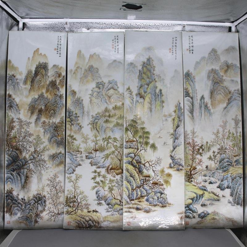 One Nice Set Qianjiangcai Landscape Porcelain Plate Pai (1 of 9)