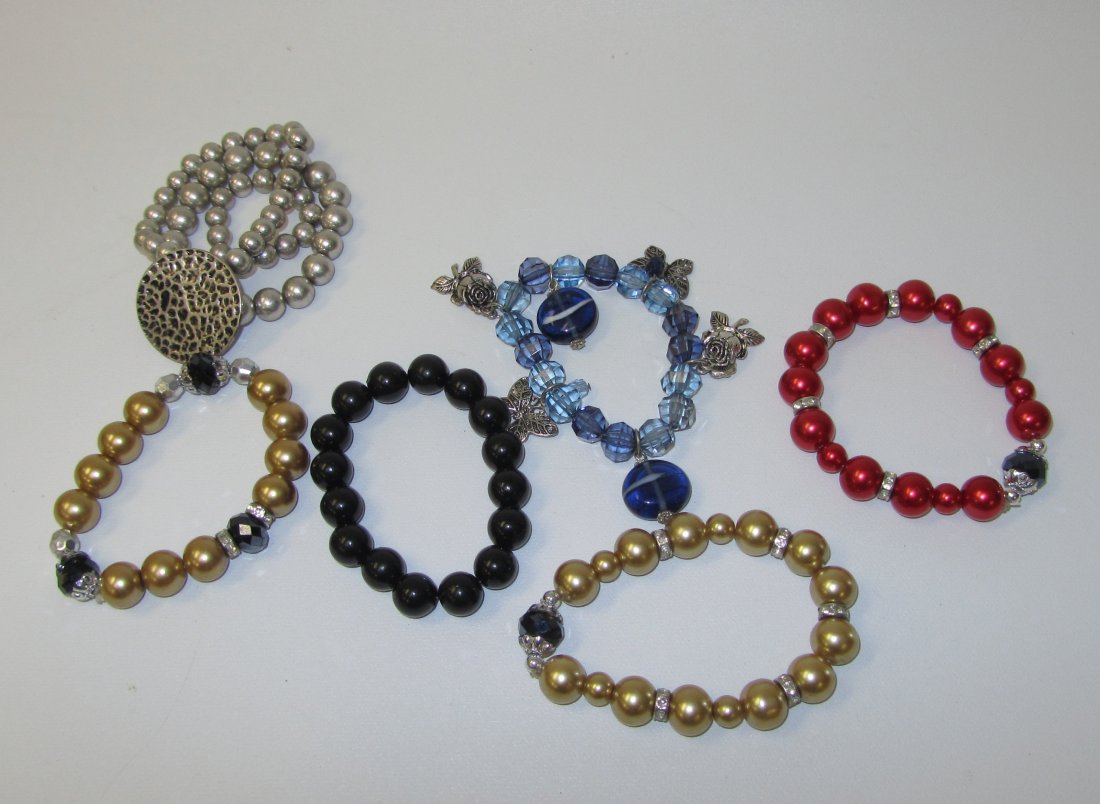 Lot of 6 Bracelets: High Quality Beaded Stretch Bracelets