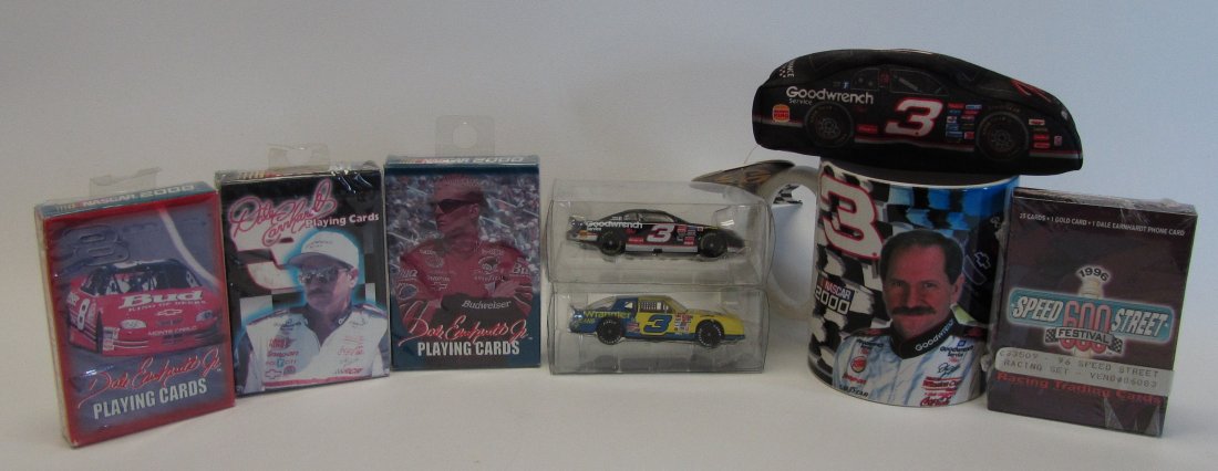 Lot of 8 Nascar Collectibles: Lot of 8 Nascar Collectibles, includes - Speedie Beanie, 1996 Speed Street 600 Festival Cards unopened, (2)Unopened Nascar 2000 Dale Jr Playing Cards by Bicycle, Unopened 1999 Dale Earnhardt bicycle P