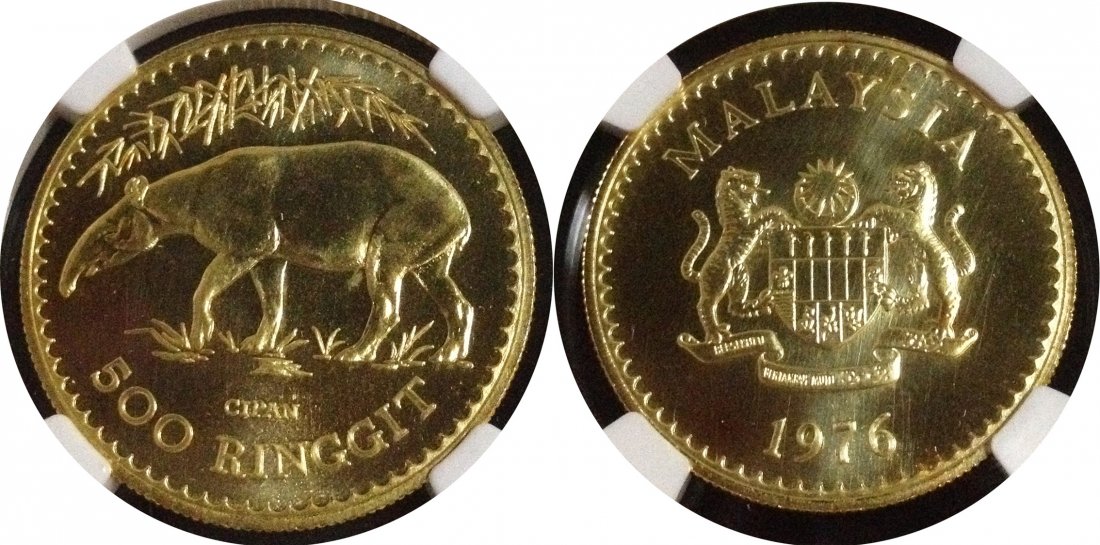 Coin: Malaysia 1976, 500ringgit gold coin. NGC MS67 马来西亚1976年，500令吉金币。