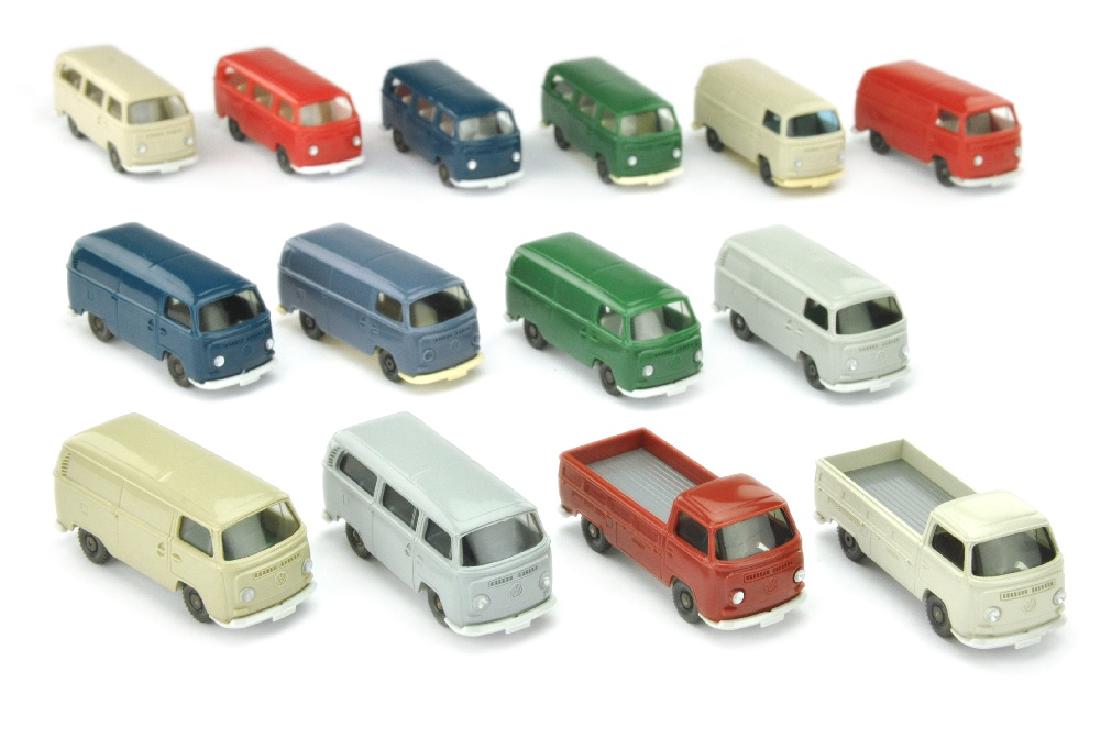 Konvolut 14 VW T2 der 70er Jahre: 329/1A, 329/1B, 329/1C, 329/1E, 329/1G, 329/1J, 329/1K, 330/1A, 330/1B, 330/1C, 330/1D, 330/1G, 332/1B, 332/1H, 310 EUR, sehr gut bis neuwertig (Wiking Konvolut)