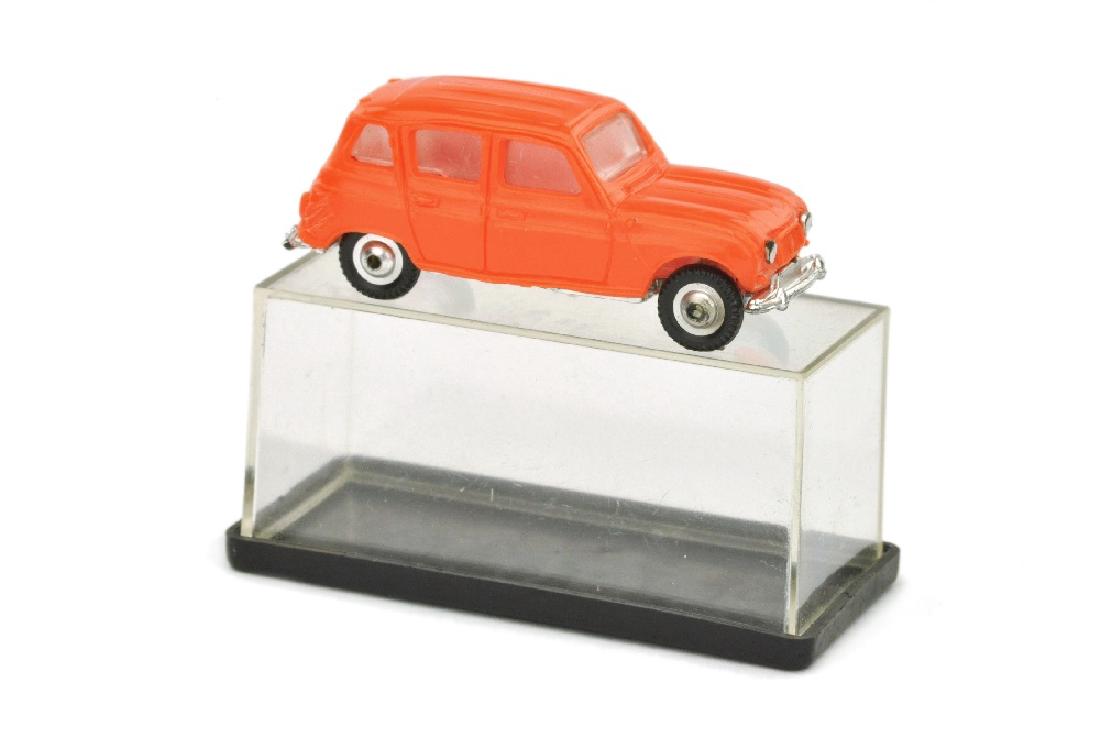 Norev - Renault 4L, rotorange (in OVP): HO-Massstab, um 1965, Kunststoff ohne Metallgewicht, ohne Materialverzug, neuwertig in zugehoeriger OVP (mit Seriennummer 511 im Boden)
