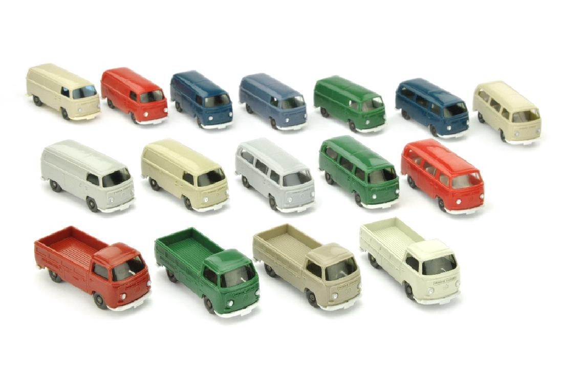 Konvolut 16 VW T2 der 70er Jahre: 329/1A, 329/1B, 329/1C, 329/1E, 329/1G, 329/1J, 329/1K, 330/1A, 330/1B, 330/1C, 330/1D, 330/1G, 332/1B, 332/1D, 332/1F, 332/1H, 350 EUR, sehr gut bis neuwertig (Wiking Konvolut)