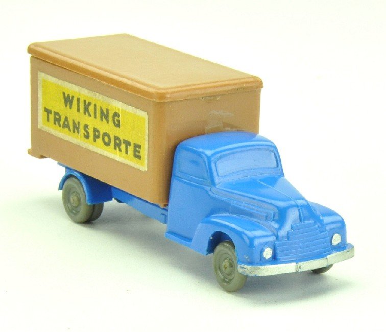 Koffer-LKW Ford (hoher Koffer): 175/1AC, himmelblau/ockerbraun, gut bis sehr gut (Wiking Unverglaster Rollachser)