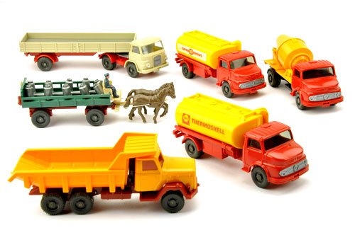 Konvolut 6 Modelle der 60er/70er Jahre: 495/5C (mit OPS), 710/1, 970/1A, 971/1, 1111/1A, 1122/1A, 150 EUR, gut bis neuwertig (Wiking Konvolut)