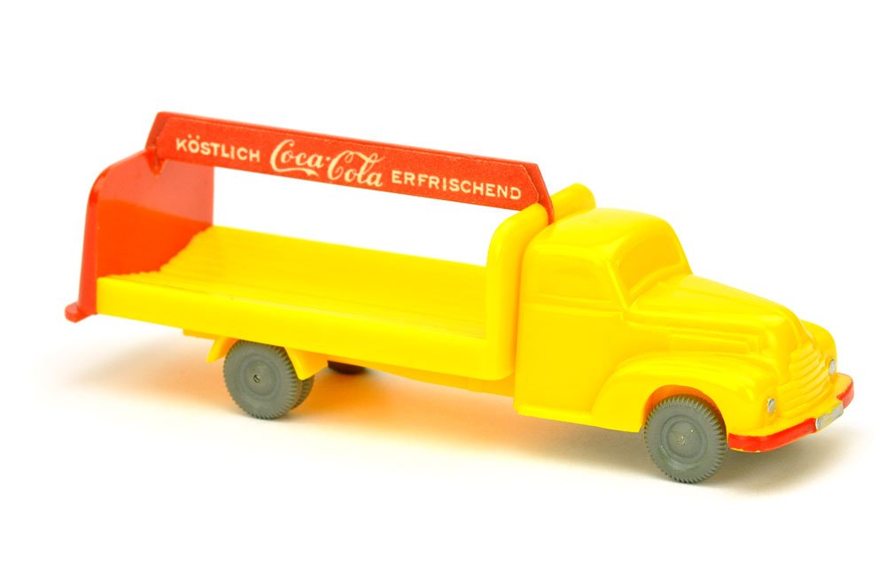 Coca-Cola Getränkewagen Ford, gelb: 166/1A, neuwertig (Wiking Unverglaster Rollachser)